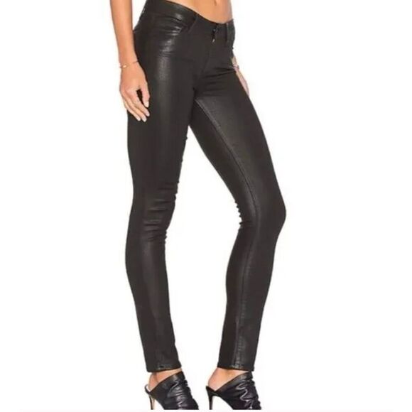 Paige Peg Leg Pandora Black Sheen Coated Jean Size 30 - Picture 2 of 13